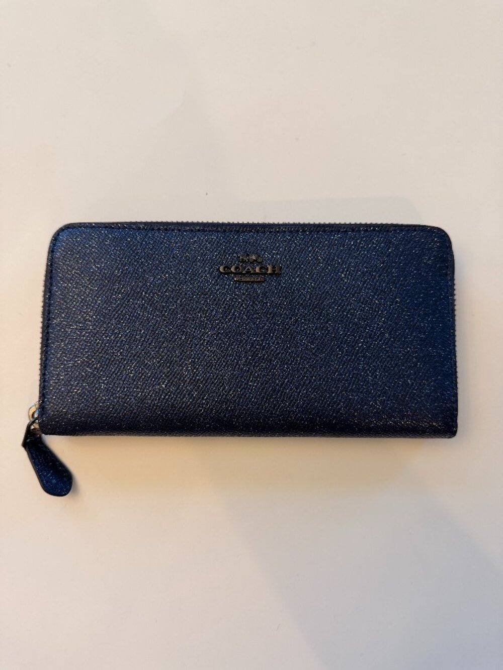 Coach Glitter Dark Blue Navy Zip Wallet NWOT